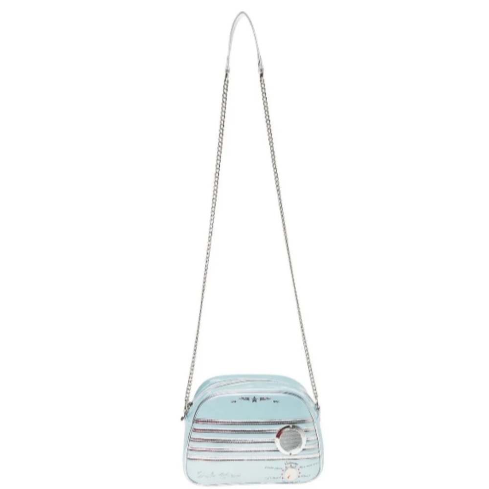 New! BETSEY JOHNSON Blue Silver Vintage Radio Waves Crossbody Shoulder Bag Purse - Picture 6 of 15